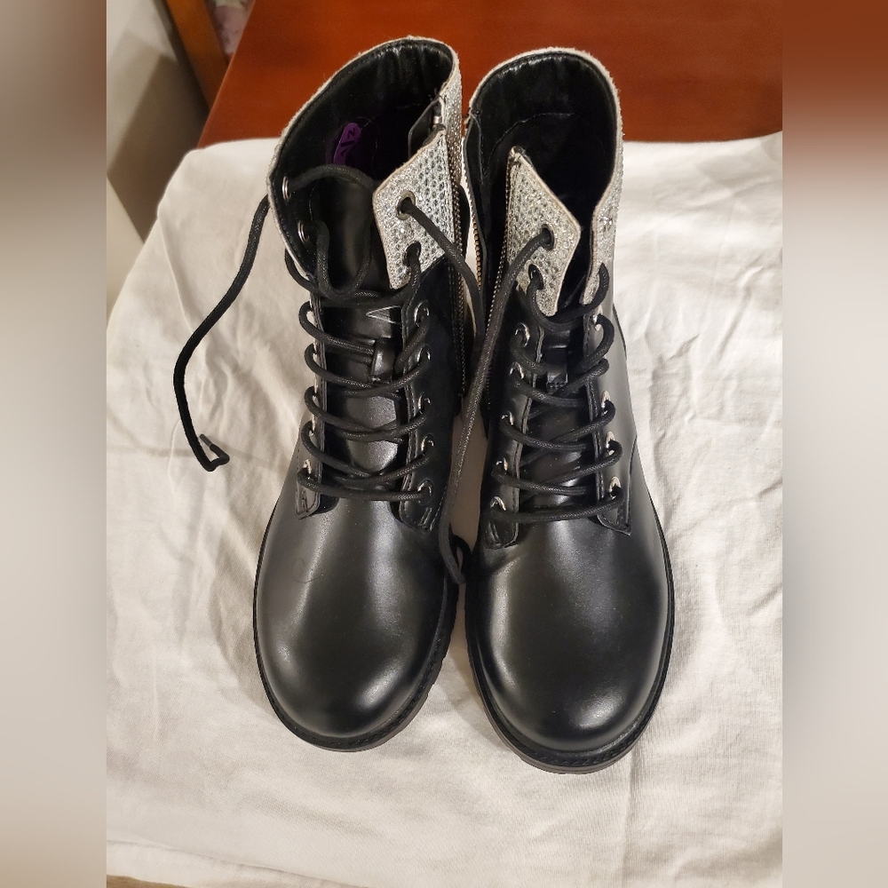 Michael Kors MK Alistair Sparkle Black Combat Boots